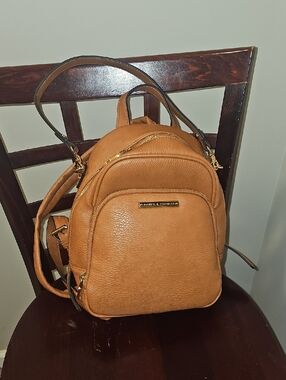 Poppy & Peonies Cognac Vegan Leather Compact Backpack